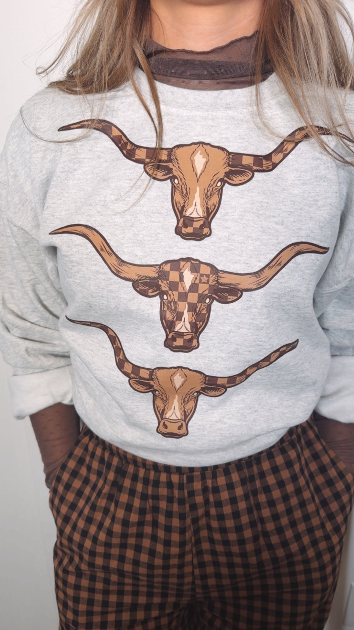 Checkered Long Horn Crewneck