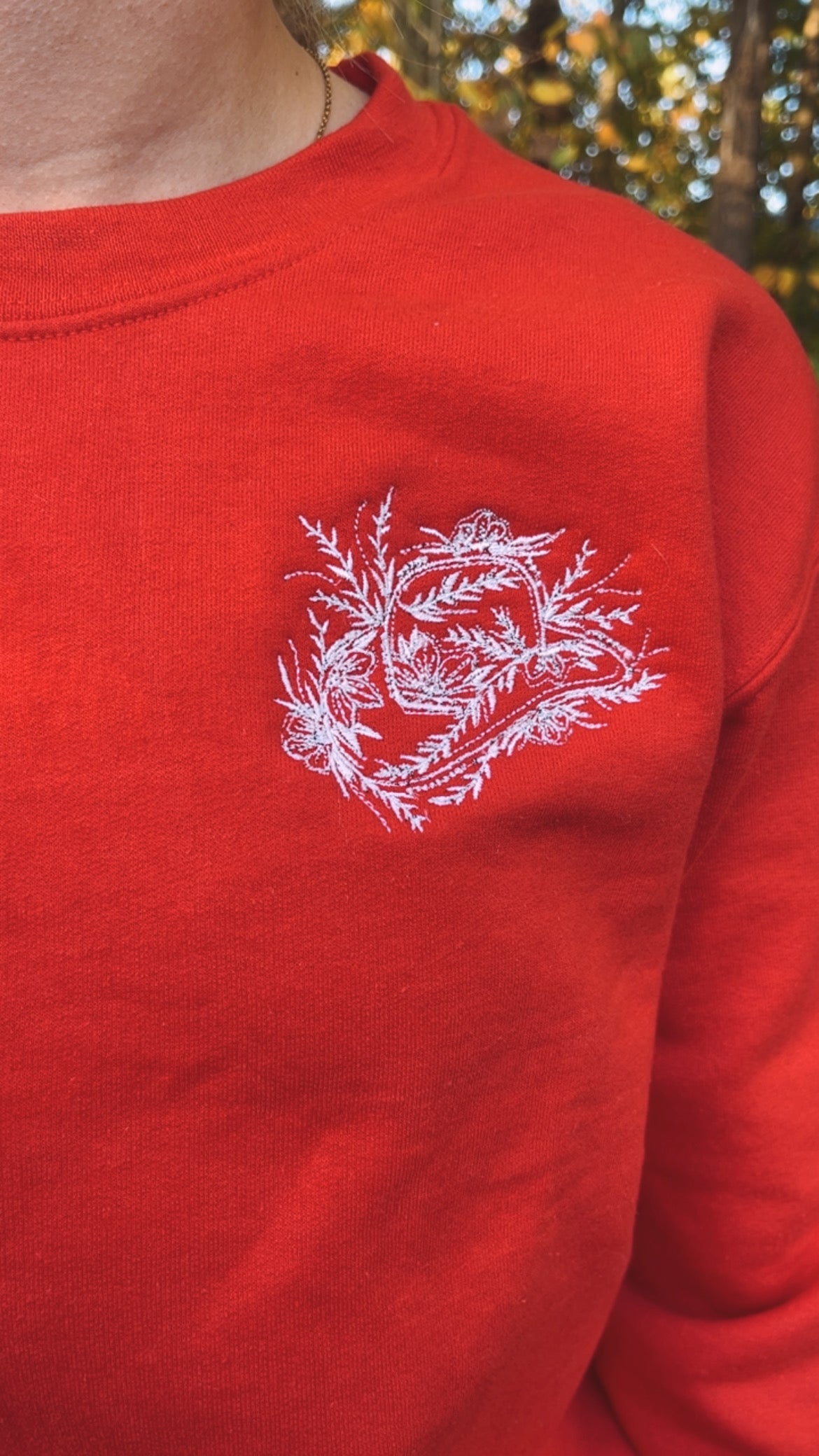 Floral Cowboy Hat Red Crewneck