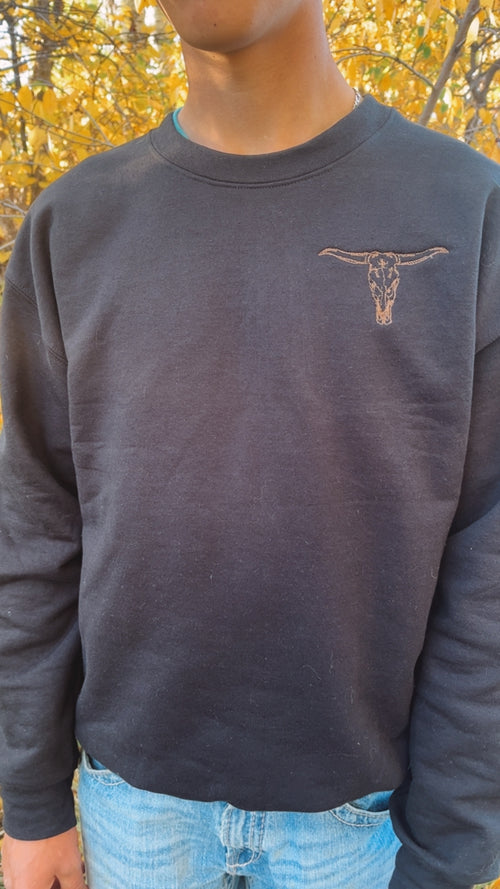 Black Crewneck With Longhorn Design