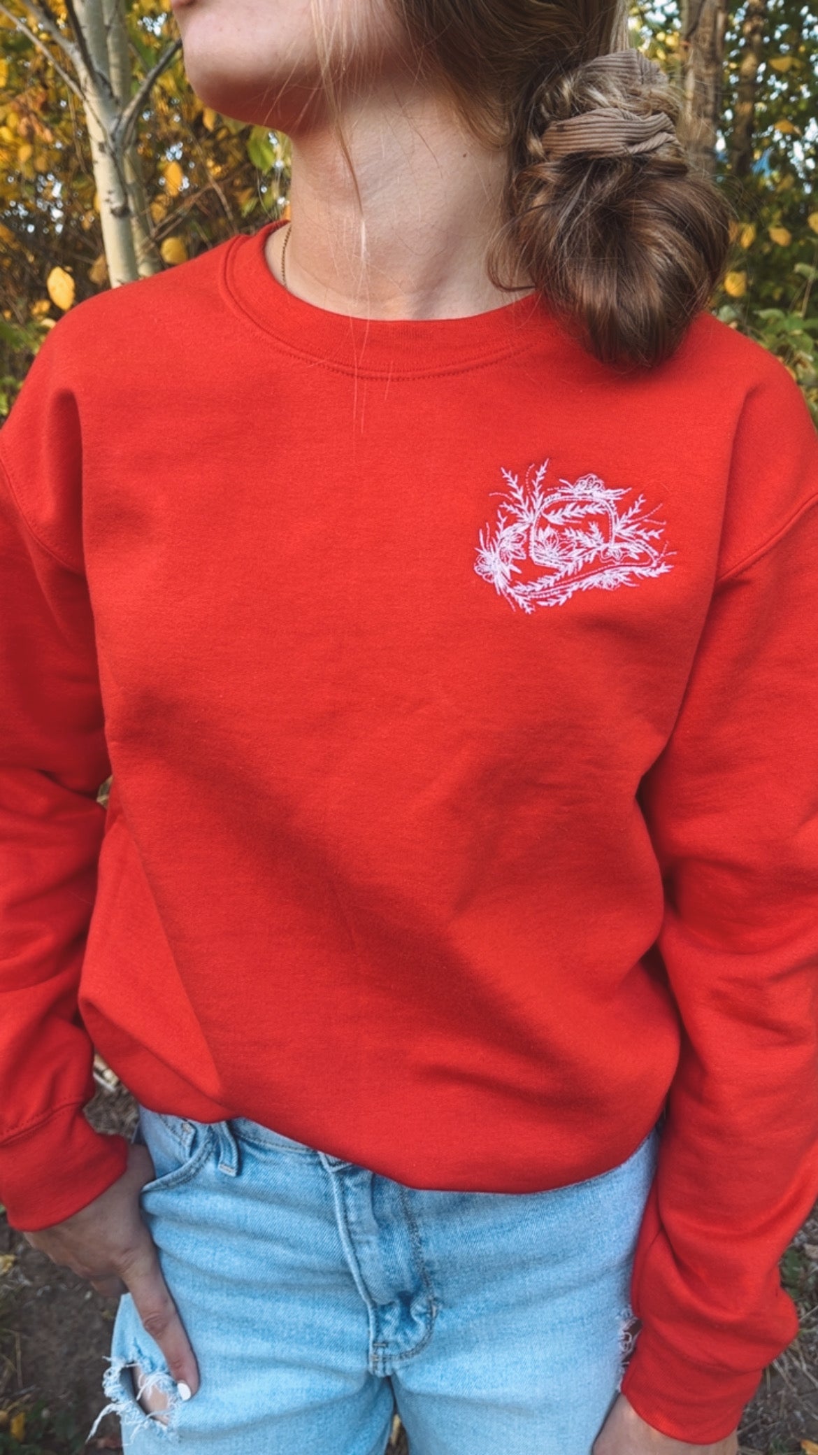 Floral Cowboy Hat Red Crewneck
