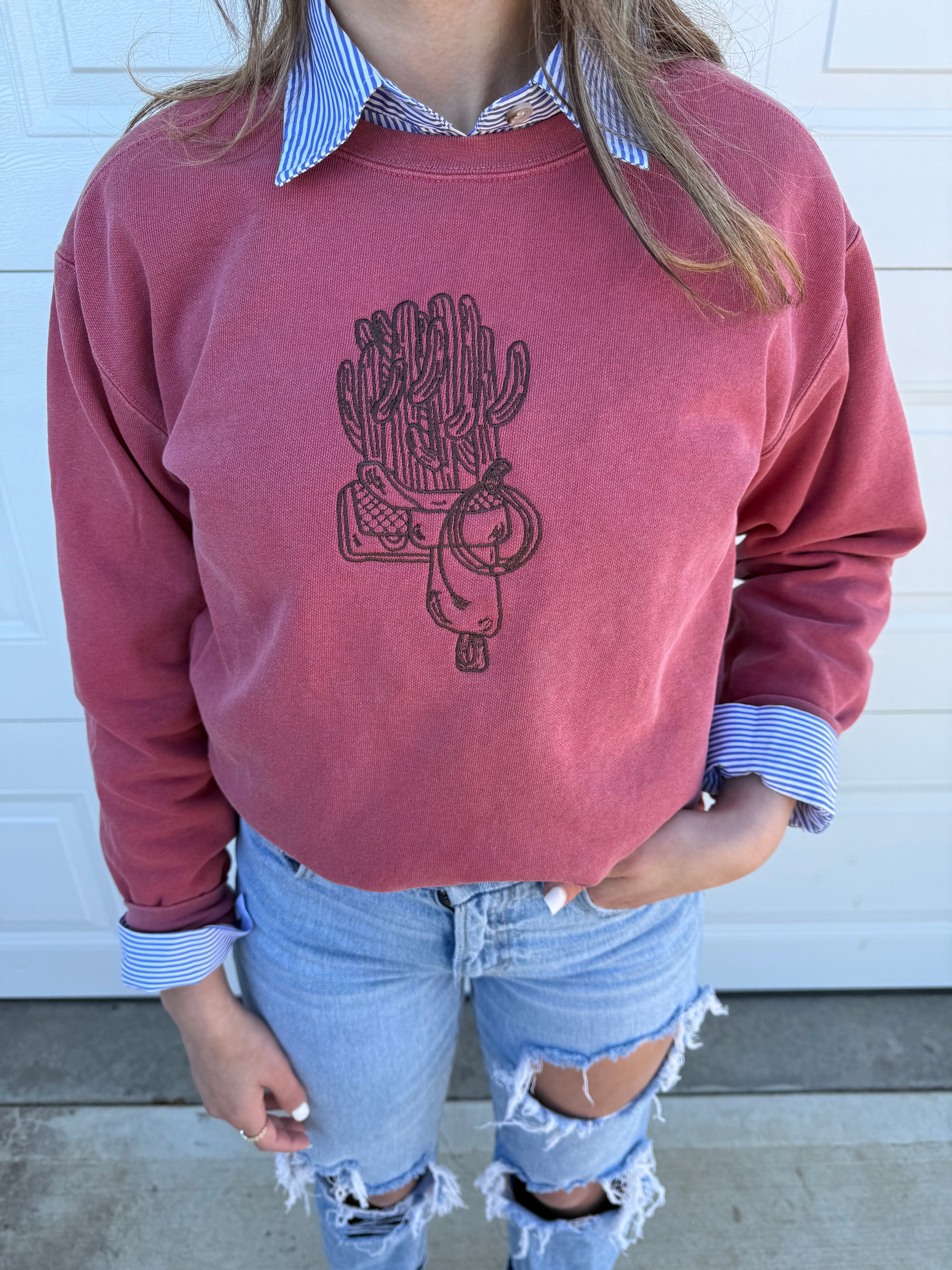 Saddle And Cactus Stitched By Key X Jay's Leatherwork Crewneck