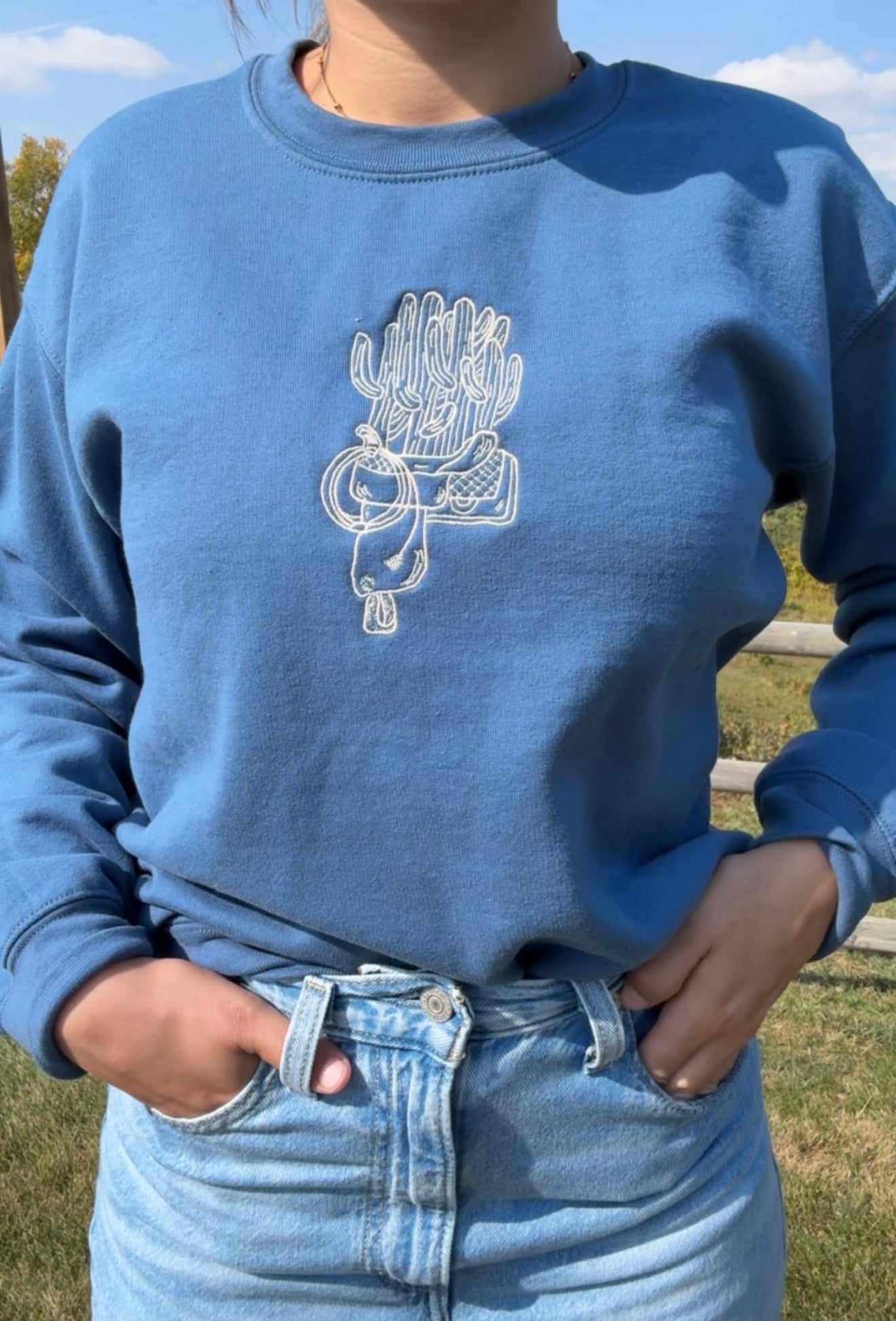 Saddle And Cactus Blue Crewneck
