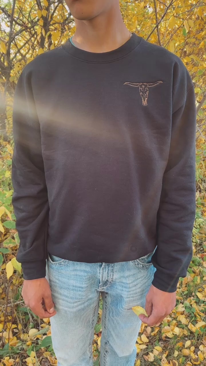 Black Crewneck With Longhorn Design